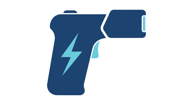 Stylized blue icon of a taser with a prominent lightning bolt symbol