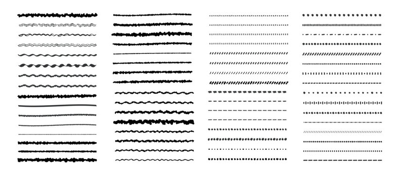 かわいい手書きの線・ラインのあしらいの素材セット　黒