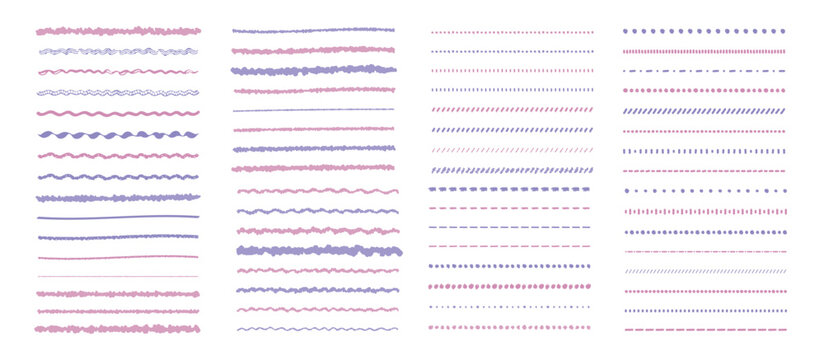 かわいい手書きの線・ラインのあしらいの素材セット　紫　ピンク