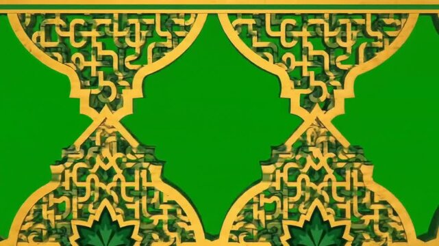 Intricate golden pattern against green background for design elements