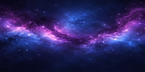 A vibrant deep space nebula glows with bright blue light across a dark starry universe featuring a distant galaxy and abstract cosmos backgrounds in this outer space illustration © Graph Rover