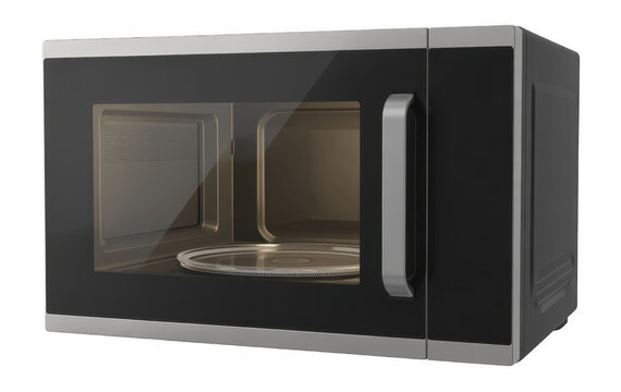 Microwave oven with door open isolated on a transparent background