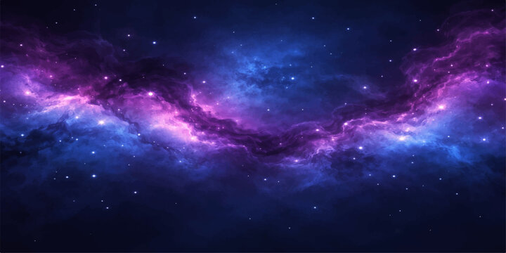 A vibrant deep space nebula glows with bright blue light across a dark starry universe featuring a distant galaxy and abstract cosmos backgrounds in this outer space illustration