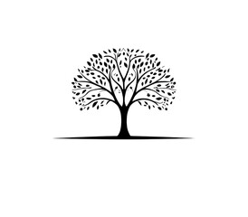 Obraz premium Black tree silhouette with leaves and roots logo icon.