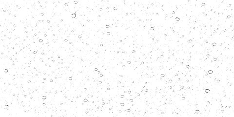Abstract grunge texture featuring black and white raindrops on a transparent glass surface with clear wet liquid droplets and blue condensation patterns