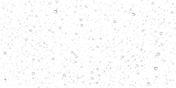 Abstract grunge texture featuring black and white raindrops on a transparent glass surface with clear wet liquid droplets and blue condensation patterns