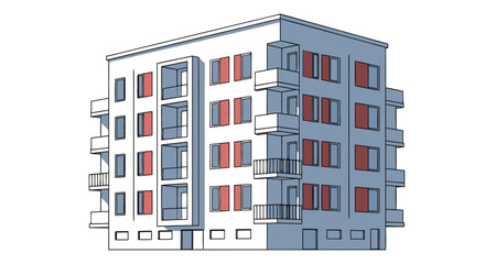 Modern apartment building with colorful windows and balconies
