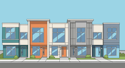 Modern colorful townhouses in a modern neighborhood