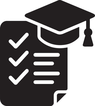 Checklist icon morphing into graduation cap symbolizing qualification validation silhouette