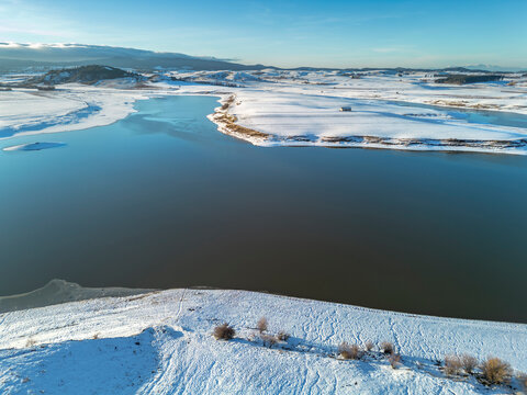 Spezzano della Sila, province of Cosenza, view of Lake Cecita in winter, Sila National Park, Calabria, Italy