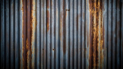 Fototapeta premium Close up of weathered corrugated metal sheets with prominent rust and textured surface