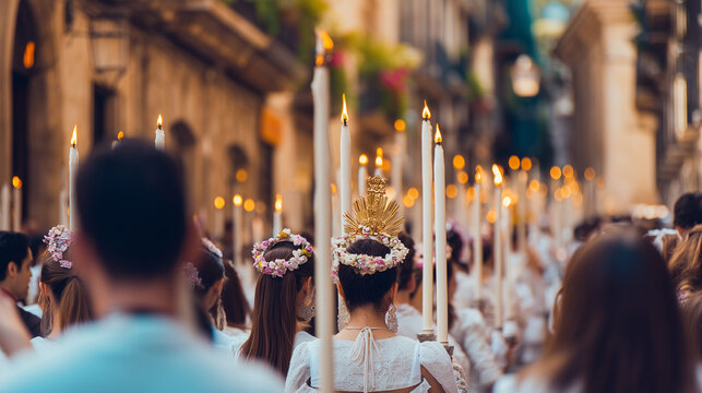 Feast of Saint Agatha, Historic street procession honoring Saint Agatha with candles and floral offerings