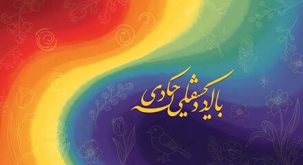 Rainbow gradient with floral and bird line floral line bird line spring