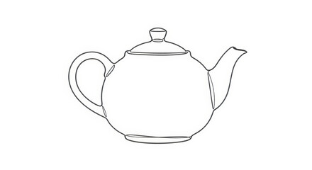 Obraz premium Elegant line art illustration of a classic ceramic teapot, simple outline drawing on white background