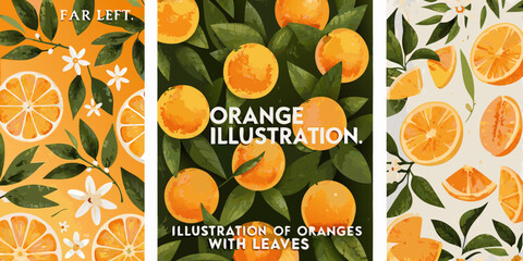 Vibrant orange slices and leaves in a repeating watercolor illustration design © Rina