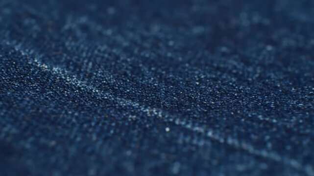 Close up view of dark blue denim fabric texture with horizontal lines and subtle surface details