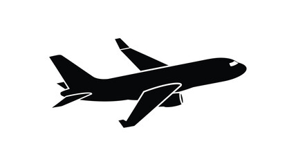 a black airplane icon flying in the sky simple design silhouette