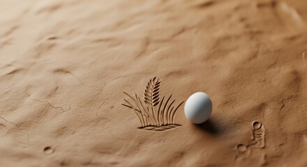 White egg on cracked earth with wheat symbol dry soil