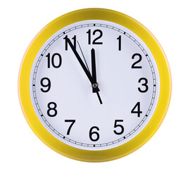 Wall clock isolated on white background. Five to twelve