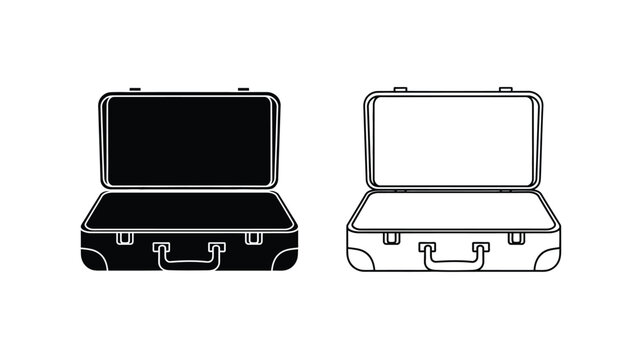 open briefcase design with two variations black and white a detailed silhouette