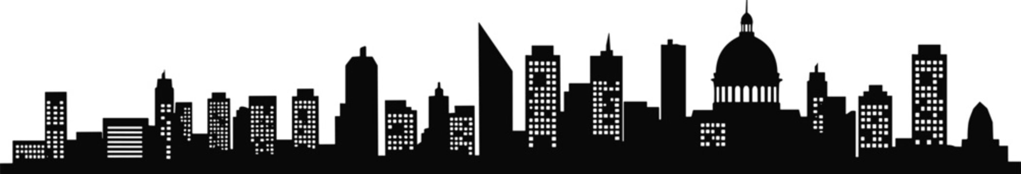  Black Cityscape Silhouette with Dome Building Vector Landmark Skyline