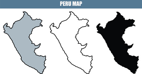 Peru map illustration with grey, white, and black silhouettes on a clean white background, ideal for travel and geography projects. © Rabeya