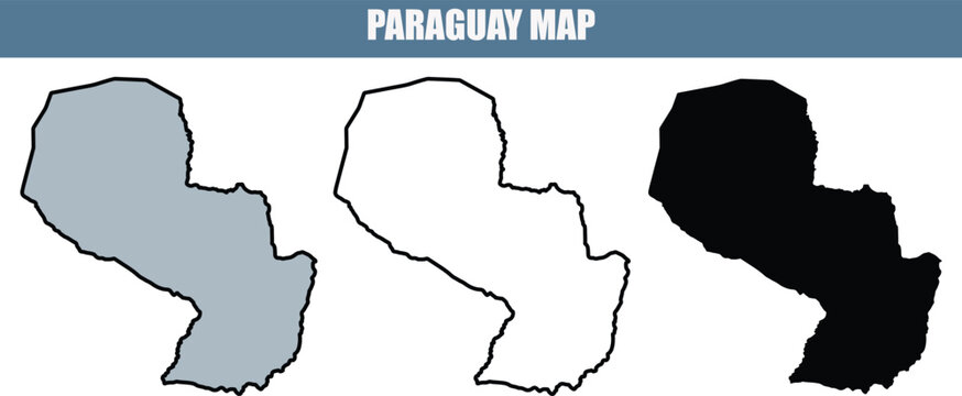 Paraguay map illustration with grey, white, and black silhouettes on a clean white background, ideal for travel and geography projects.