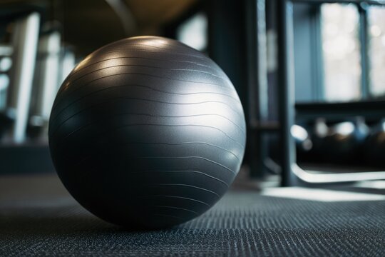 Black Exercise Stability Ball in Modern Fitness Studio