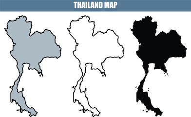 Obraz premium Thailand map in gray, white, and black, three different styles, country borders