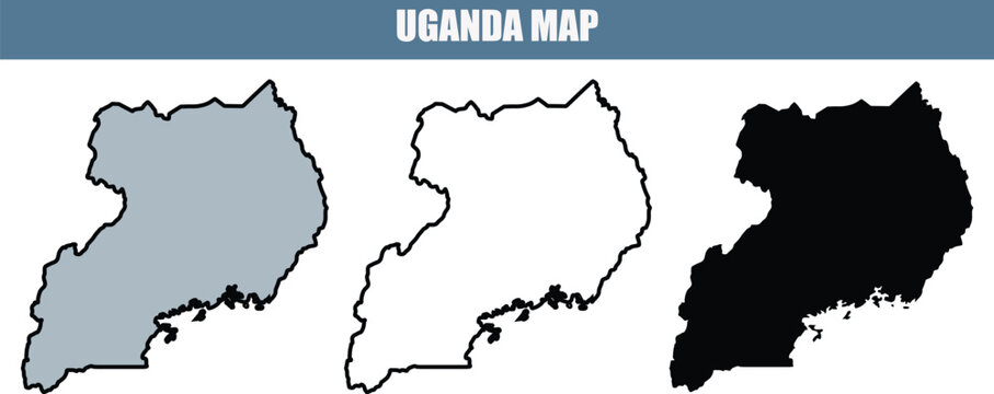 Uganda map in gray, black and white, outline and silhouette, African country, geography, travel, tourism