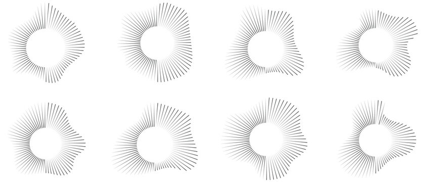 Circular equalizer sound wave line icon set. Sound wave rhythm line web icon. Circular spiral sound wave rhythm. Music abstract radial symbol.