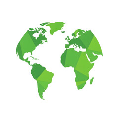 green geometric world map illustration on transparent background