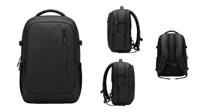 Collection of modern waterproof travel bag angles including profile and straps isolated