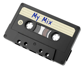 Obraz premium Black cassette tape with My Mix label music isolated on a transparent background