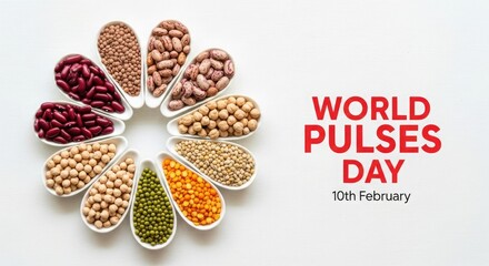 A colorful arrangement of various pulses celebrating world pulses day