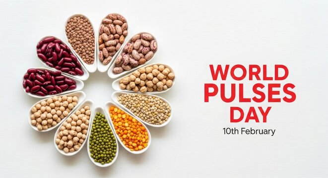 A colorful arrangement of various pulses celebrating world pulses day