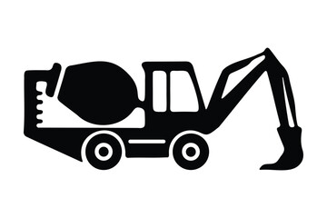 Concrete Mixer Excavator Silhouette Construction Vehicle Icon