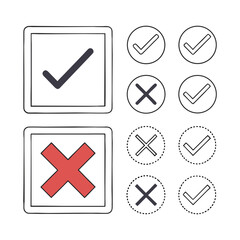 Checkmarks and crosses icons for approval and rejection concepts