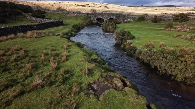 Winter scene at Cherry Brook bridge on Dartmoor