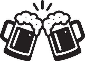 Two mugs clinking together in a celebratory beer toast symbolizing camaraderie and festivity