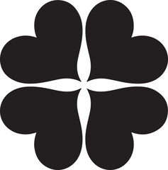 Abstract four heart shapes forming a clover, black silhouettes on a transparent background, good luck symbol vector illustration