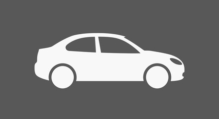 White Car Silhouette Icon on Dark Background.
