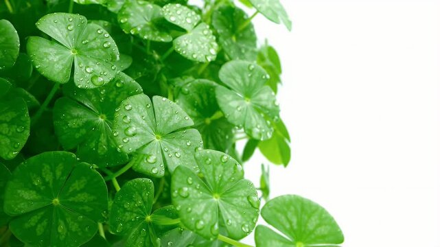 Fresh Green Asiatic Pennywort Close Up Dew Drops on White Background Promotion or Healthy Drink Ingredient Ads Mockup