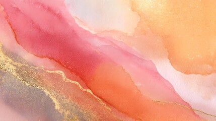 Fototapeta premium Soft pink and orange hues with gold accents flowing smoothly.