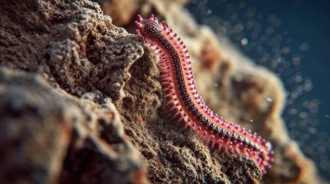 Bearded Fireworm Crawling on Submerged Rock Macro Close Up