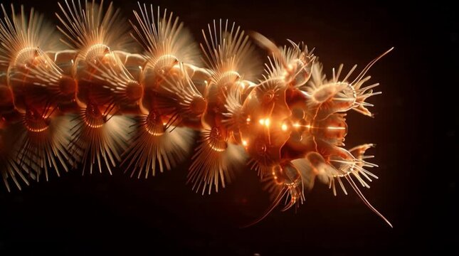 Glowing Bearded Fireworm Macro Close Up Deep Sea Fauna