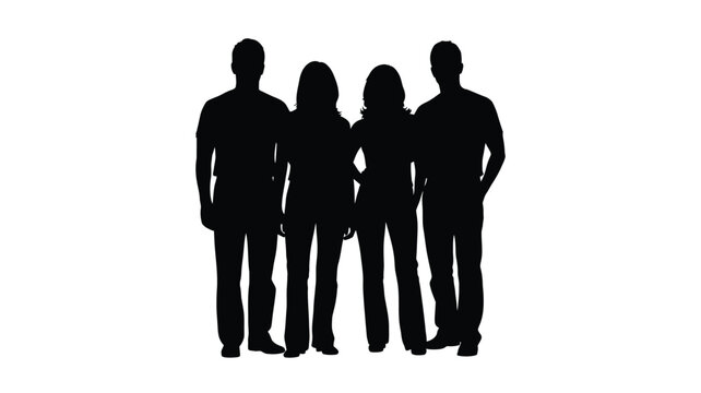 a group of four people standing closely together a striking silhouette
