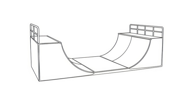 Line art drawing of a half pipe skate ramp for extreme sports and recreation