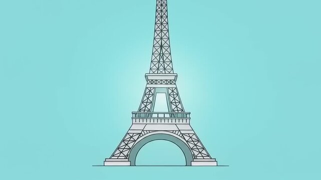 Eiffel Tower Line Art on Blue