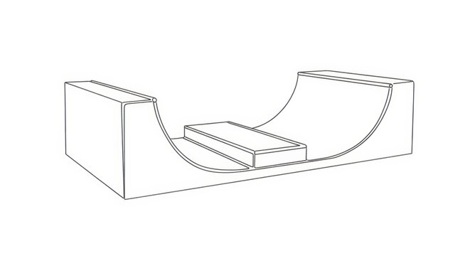 Line art illustration of a skate park obstacle, a mini ramp with a flat box for skateboarding